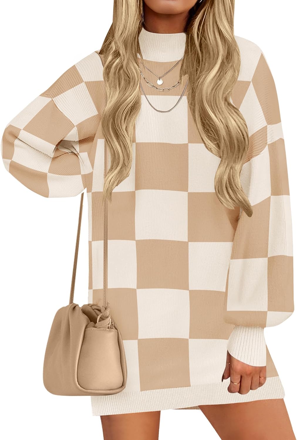 2024 Fall Turtleneck Sweaters Dress Oversized Long Lantern Sleeve