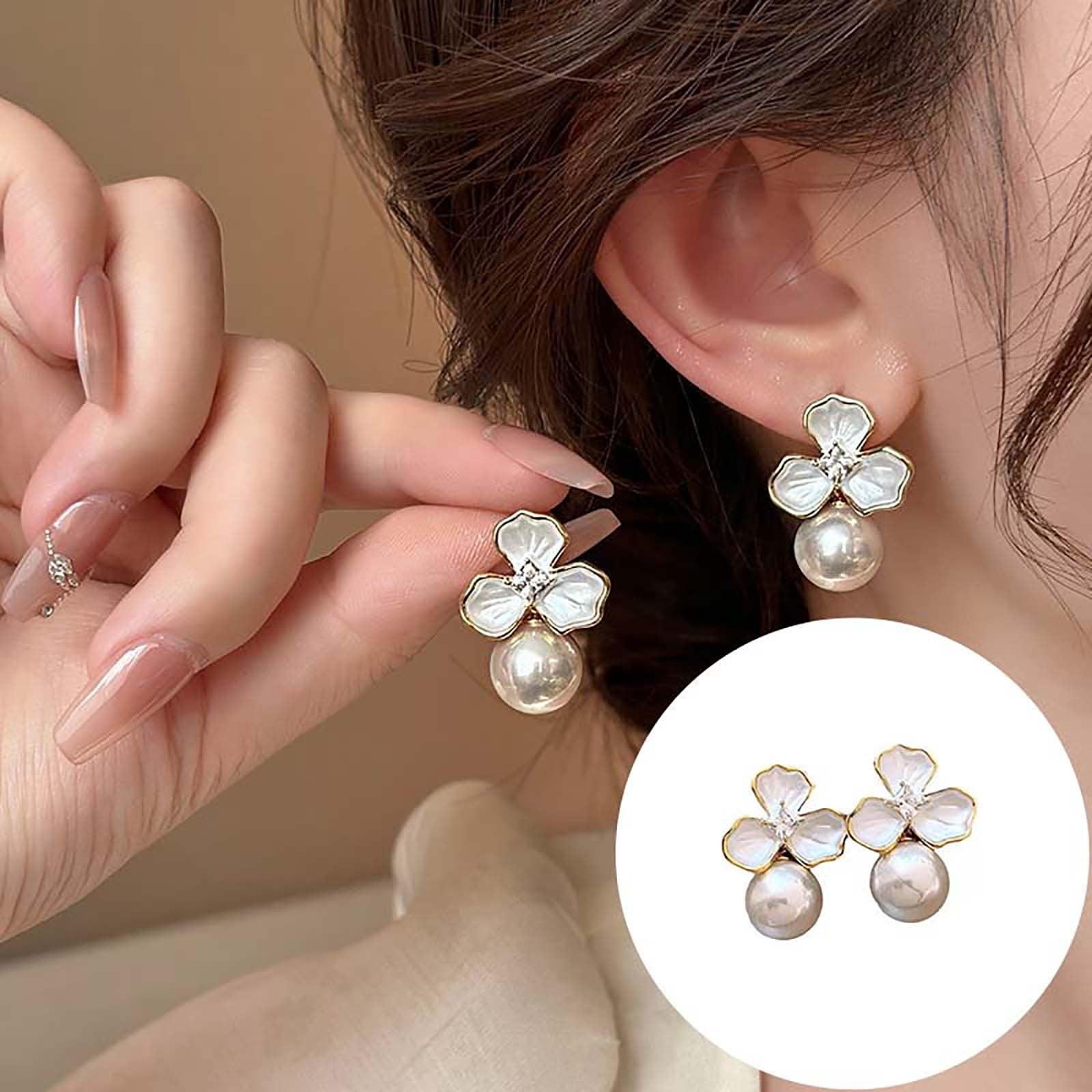 2024 Fall Wedding Flower Pearl Earrings Three Petal Flower Small
