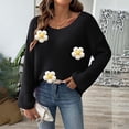 thumbnail image 1 of 2024 Fall Winter Women'S Sweater Loose Sexy Off Shoulder Flared Sleeve With Floral Embroidered Ribbed Knit Sweaters Pullover Jumper Tops Black L, 1 of 4