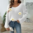 thumbnail image 1 of 2024 Fall Winter Women'S Sweater Loose Sexy Off Shoulder Flared Sleeve With Floral Embroidered Ribbed Knit Sweaters Pullover Jumper Tops White M, 1 of 4