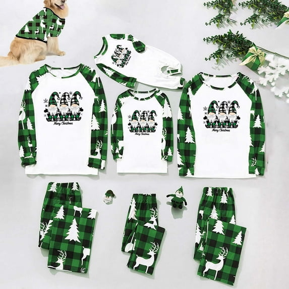 2024 Family Christmas Pajamas Matching Sets and Dog Green Plaid Shirt Pants Printed Cozy Holiday Xmas Sleepwear Pjs Set Baby 3 Months