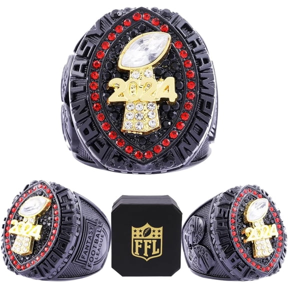 2024 Fantasy Football Ring | Heavy FFL Ring | Tone Plated Award Trophy for Fantasy Football League Winner