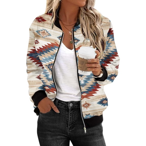 2024 Fashion Aztec Printed Outerwear for Women Vintage Western Ethnic Jackets Zipper Up Fall Long Sleeve Attire for Party Outing
