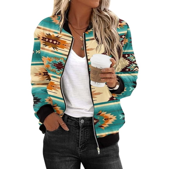 2024 Fashion Aztec Printed Outerwear for Women Vintage Western Ethnic Jackets Zipper Up Fall Long Sleeve Attire for Party Outing