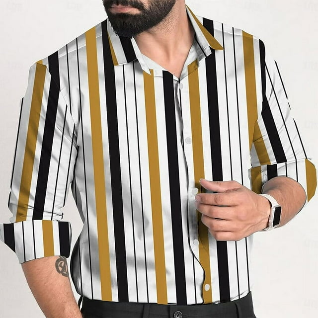 2024 Fashion Collar Shirt Stripe Grid Light Color Change Multiple