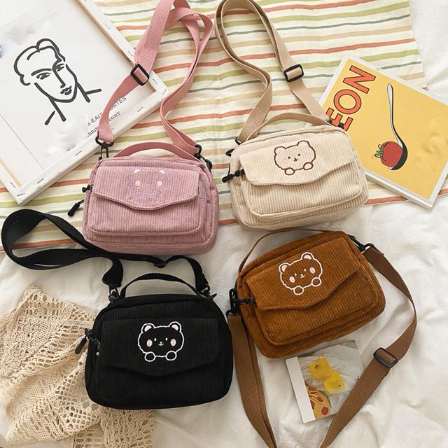 2024Fashion Cute Outdoor Corduroy Shoulder Bag Handbags Messenger Bags
