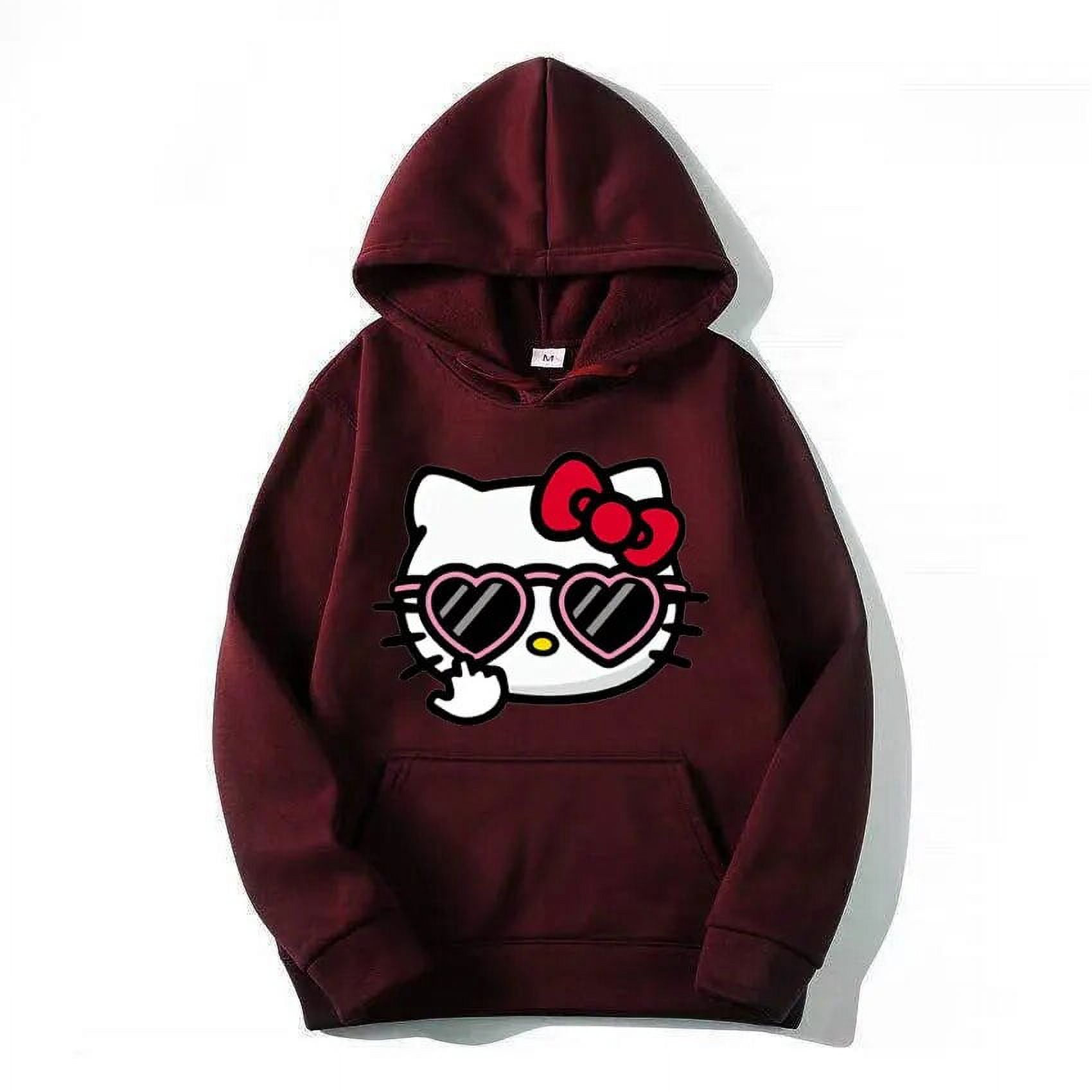 2024 Fashion Kawaii Sanrio Hello Kitty Animation Hoodie Women Solid ...