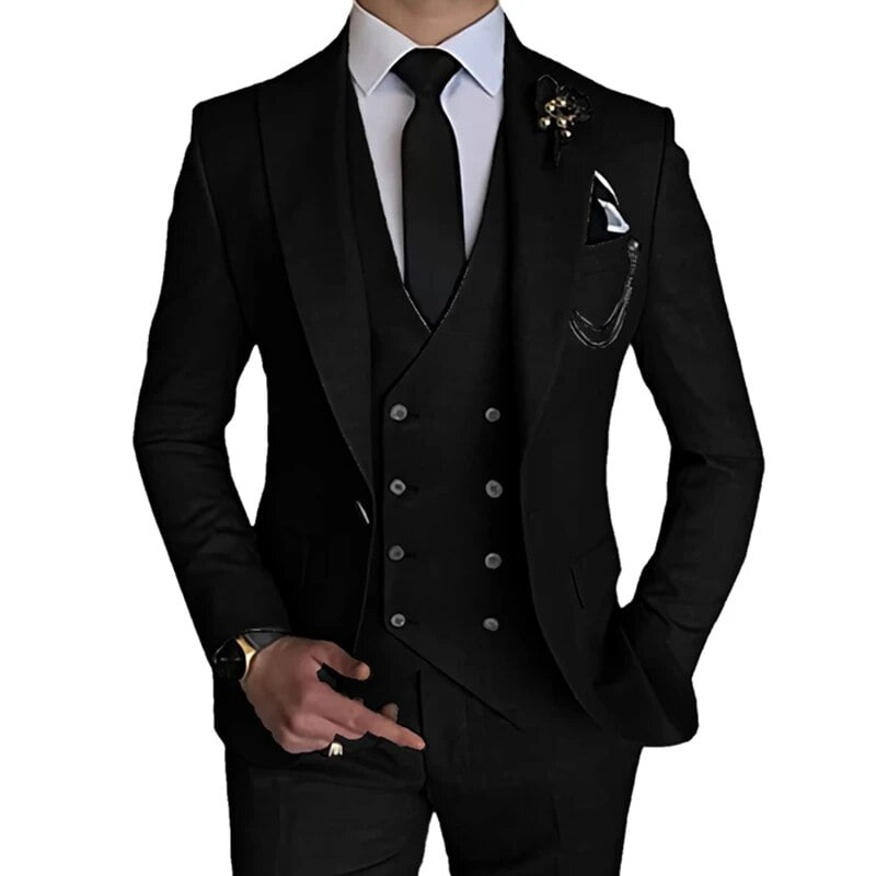 2024 Fashion New Men Leisure Boutique Business Solid Color Wedding Suit Coat Pants Vest 3 Pcs Set Dress Blazers Jacket Trousers Walmart