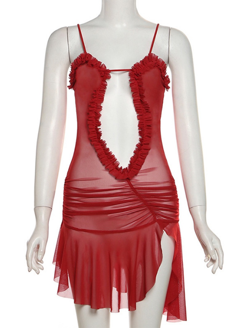 2024 Fashion Spaghetti Strap Hollow Out Irregular Mini Dress Women Sexy
