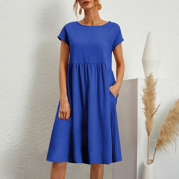 2024 Fashion Summer OL Temperament Women's And Linen Round Neck A Line Skirt Plus Size Loose Dress Sleeveless Dresses for Women Casual Summer Womens Summer Dresses Casual Womens Business Casual Dress