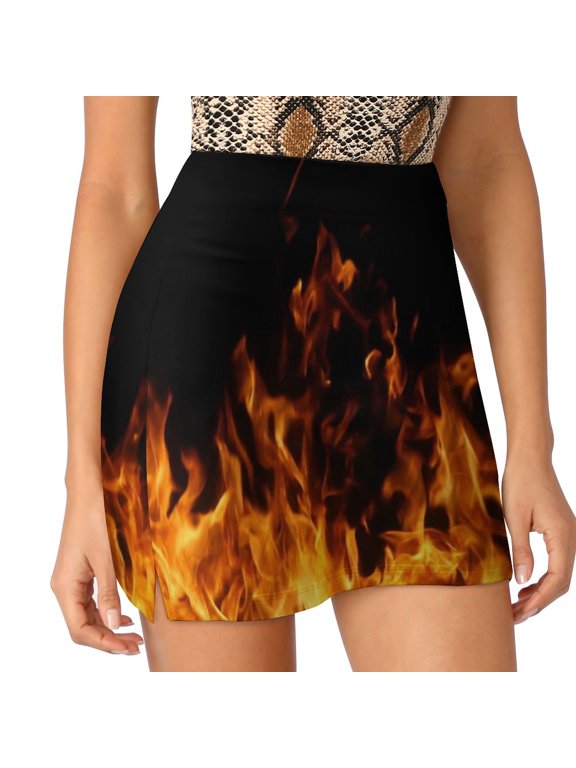 2024 Fire Flames Women's skirt With Pocket Vintage Skirt Printing A Line Skirts Summer Clothes Fire Flame Fire Flame Fire Flames