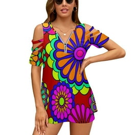 新しく着き 2024 70'S T Vintage Printed Sexy Zipper Women Power Flower トップス