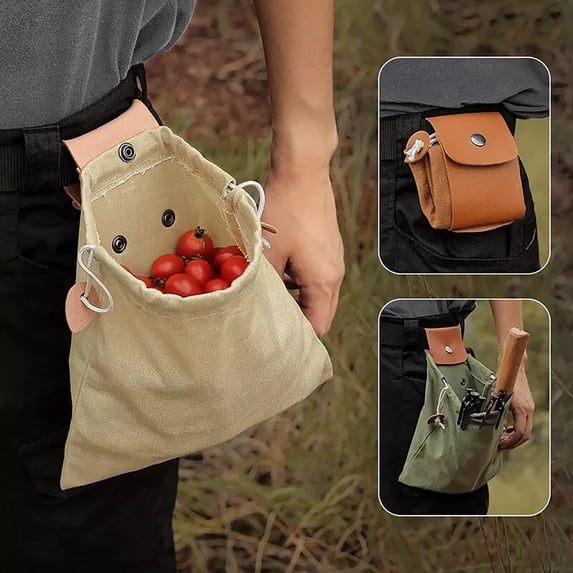 2024 Foldable Canvas Belt Bag Foraging Bag Waxed Canvas Fruit Picking Foraging Bag Waxed Canvas Foraging Pouch Camping Outdoor Canvas Folding Storage Bag, Home Textile Storage