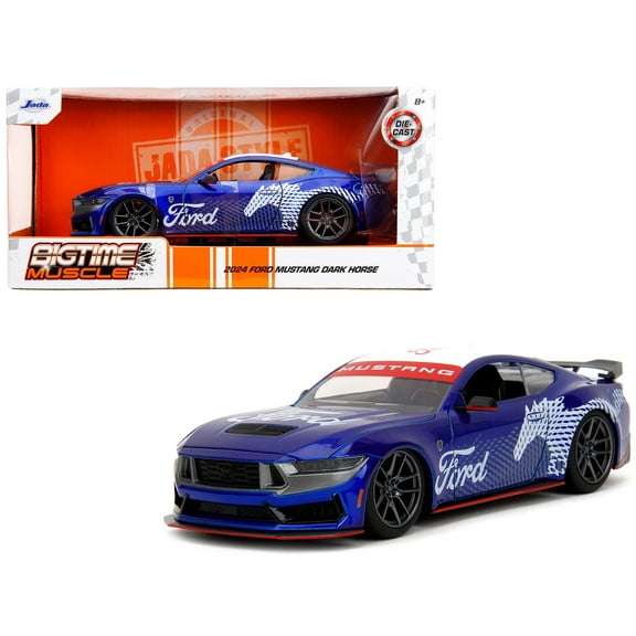 2024 Ford Mustang Dark Horse Candy Blue with White Top and "Mustang Horse Graphics" "Bigtime Muscle" Series 1/24 Diecast Model Car by Jada