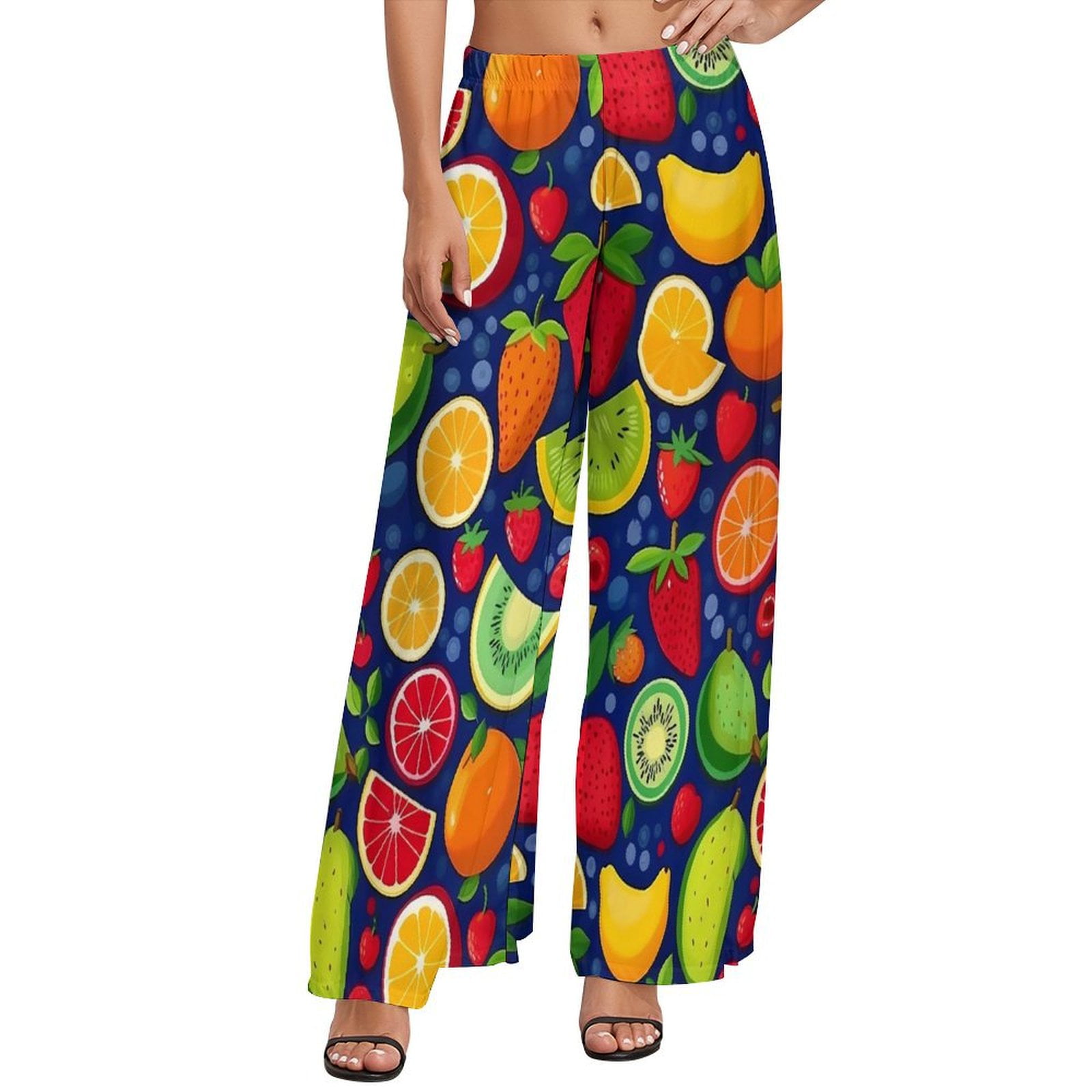 2024 Fruit Print Pants Colorful Leaves Trendy Wide Leg Pants Ladies Oversized Street Fashion Design Straight Trousers Walmart