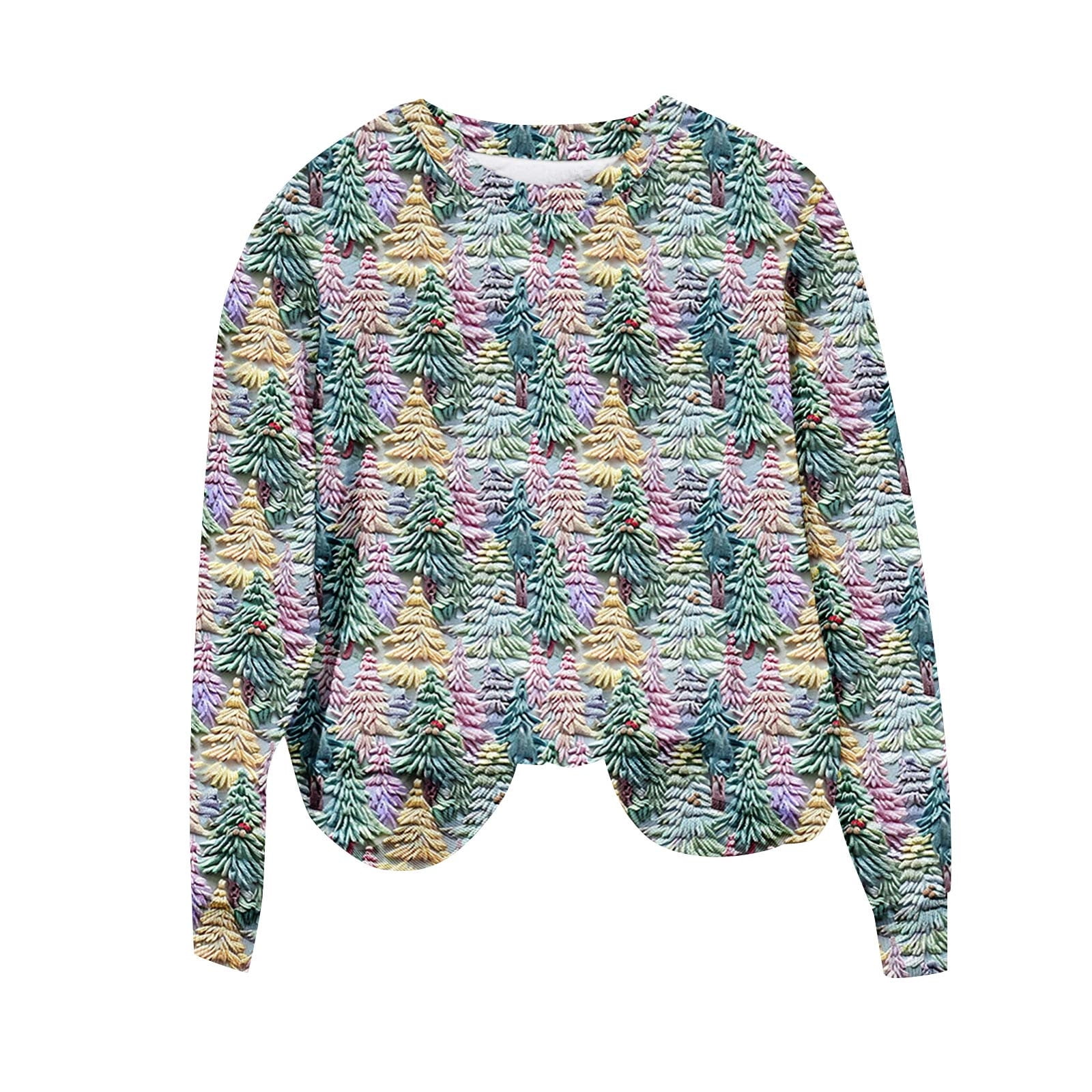 2024 Funny Pullover Shirt for Women Christmas Tree Printed 3D Graphic