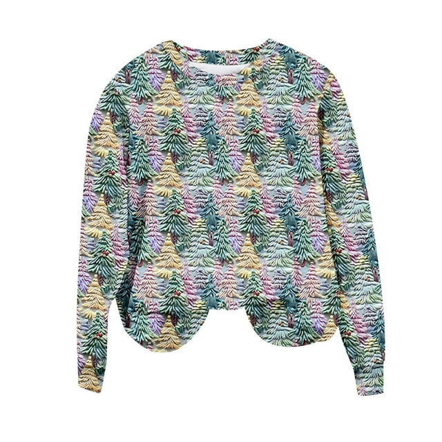 2024 Funny Pullover Shirt for Women Christmas Tree Printed 3D Graphic