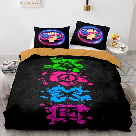 2024 Gaming Duvet Cover Microfiber ole Game Controller Comforter Cover Boys Teens Video Game Bedding Set Heart Quilt Cover