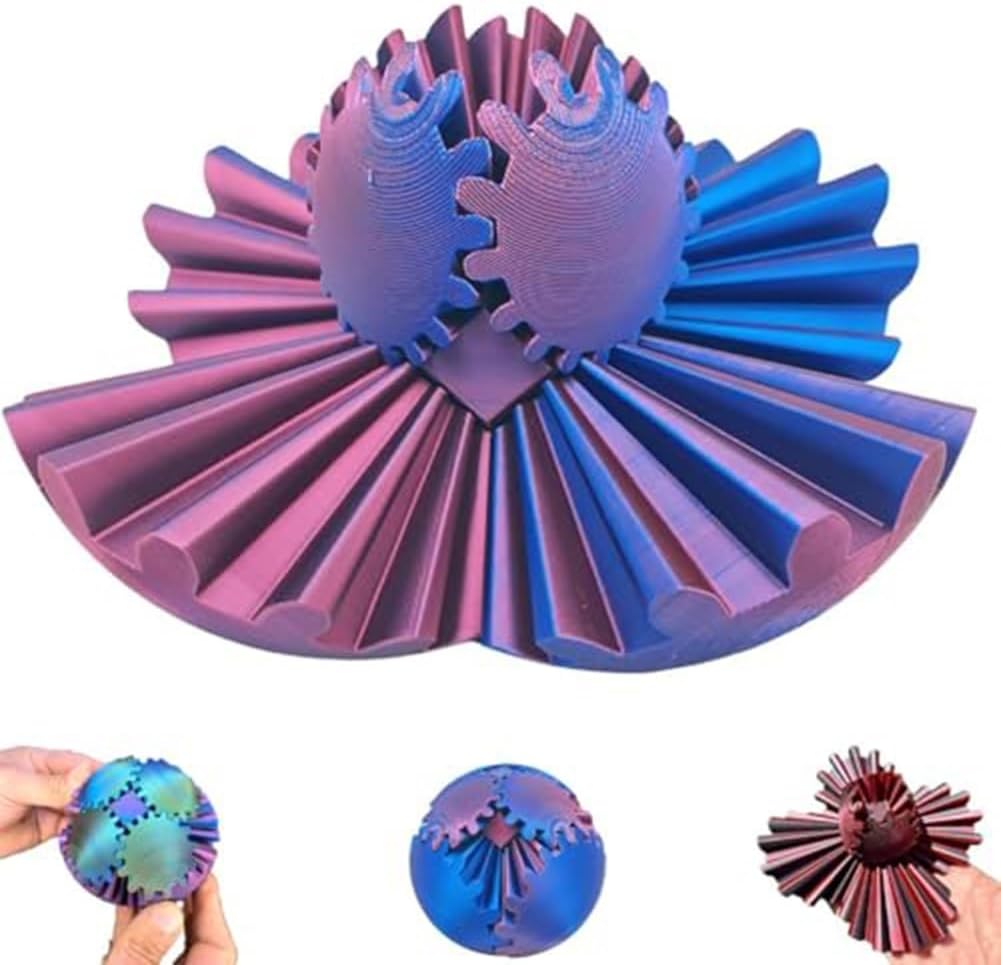 Jastown GearSphere - Jouet Fidget Boule à Engrenages Imprimée 3D | Anti-stress Bleu Vert