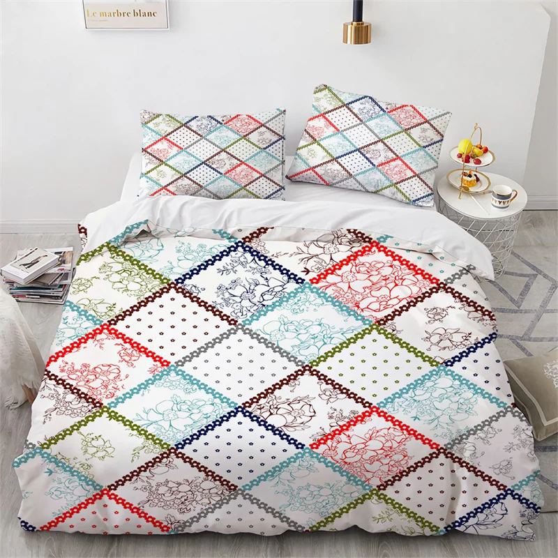 2024 Geometric Duvet Cover Bohemia Patchwork Floral Bedding Set
