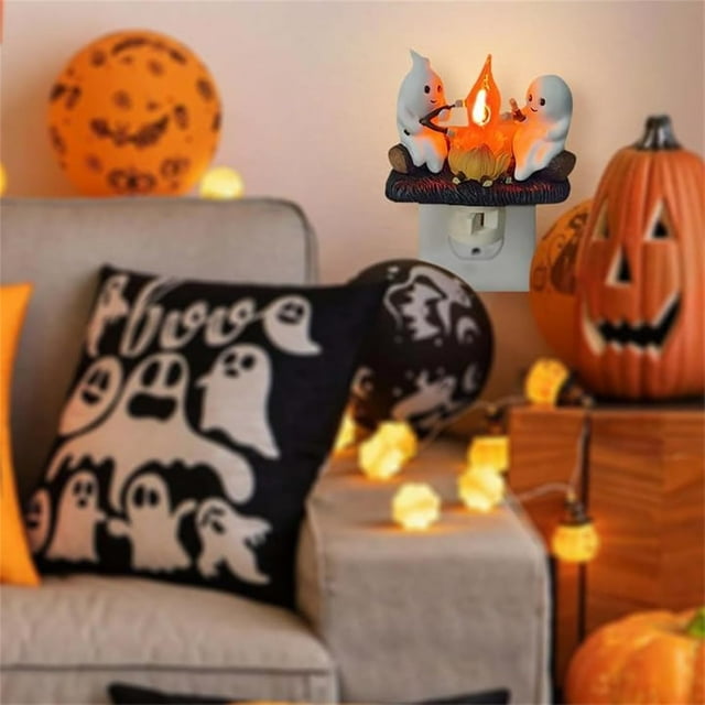 2024 Ghost Campfire Flickering Night Light, Halloween Night Lights Plug