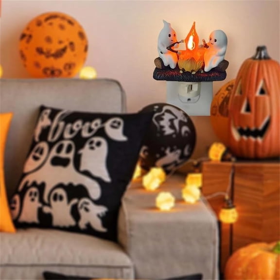2024 Ghost Campfire Flickering Night Light, Halloween Night Lights Plug Into Wall, Halloween Party Room Decoration, 3D LED Small Electric Fake Bonfire Night Light (1PC)