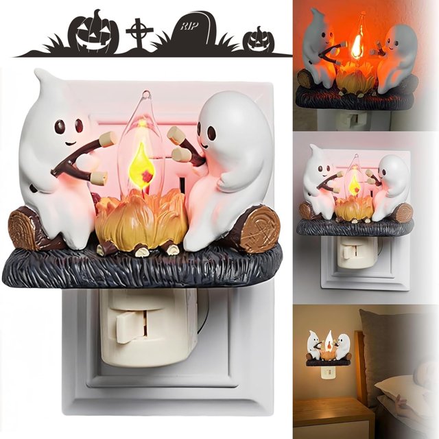 2024 Ghost Campfire Flickering Nightlight-2 Ghosts Roasting