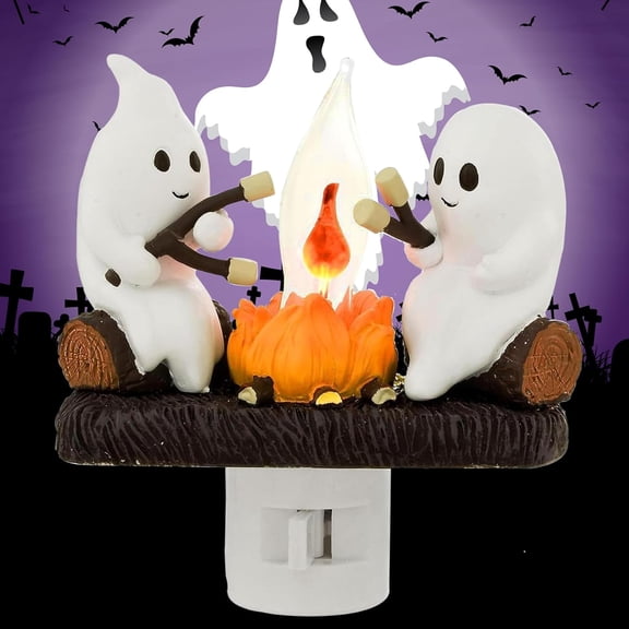 2024 Ghost Campfire Flickering Nightlight,Ghosts Campfire Night Light,3D Spooky Fire Marshmallow Night Light,Halloween Flameless Candles,Spooky Lights Candles,Funny Halloween Decor