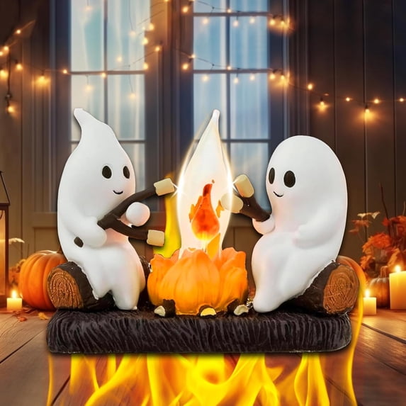 2024 Ghost Campfire Flickering Nightlight, Halloween Night Lights Plug into Wall, 3D Spooky Fire Marshmallow Night Light, Ghost Pumpkin Night Light Dusk Funny Halloween Room Decorations (B-1PC)