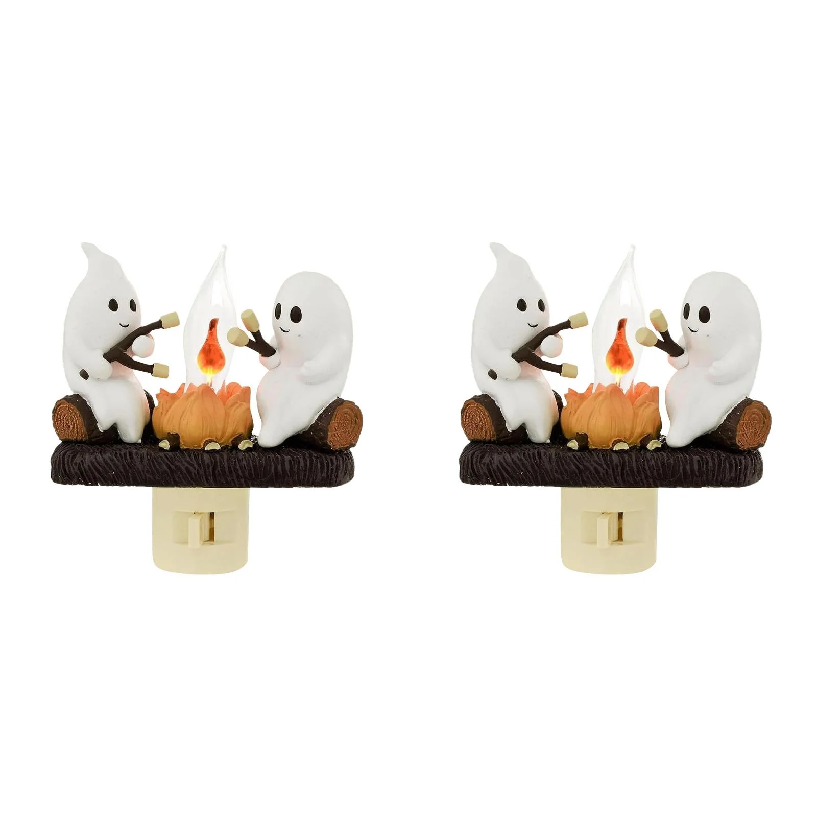 2024 Ghost Campfire Flickering Nightlight, Halloween Night Lights Plug into Wall, 3D Spooky Fire Marshmallow Night Light, Ghost Pumpkin Night Light Dusk Funny Halloween Room Decorations (A-2PC)