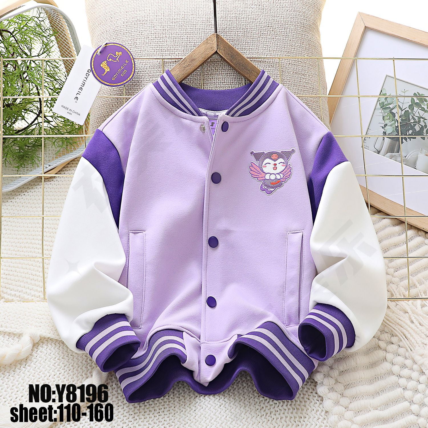 2024 Girl Heart Kuromi Clothes Sanrio Kawaii Anime Children Embroidered