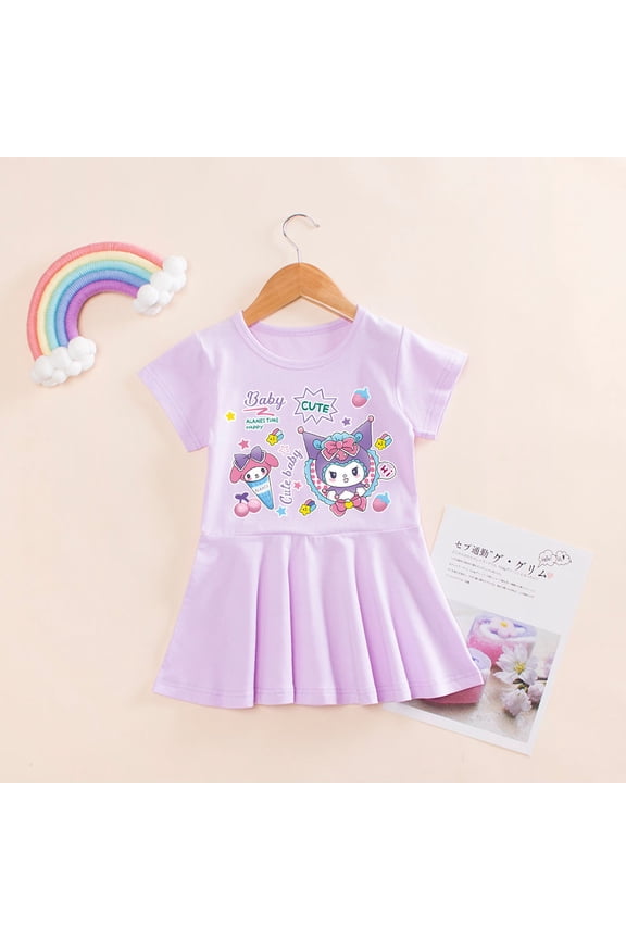 2024 Girls Dress Sanrio Kawaii Anime My Melody Kuromi Children Skirt Summer Sweet Cute Cartoon Print Babys Clothes Gift for Kid