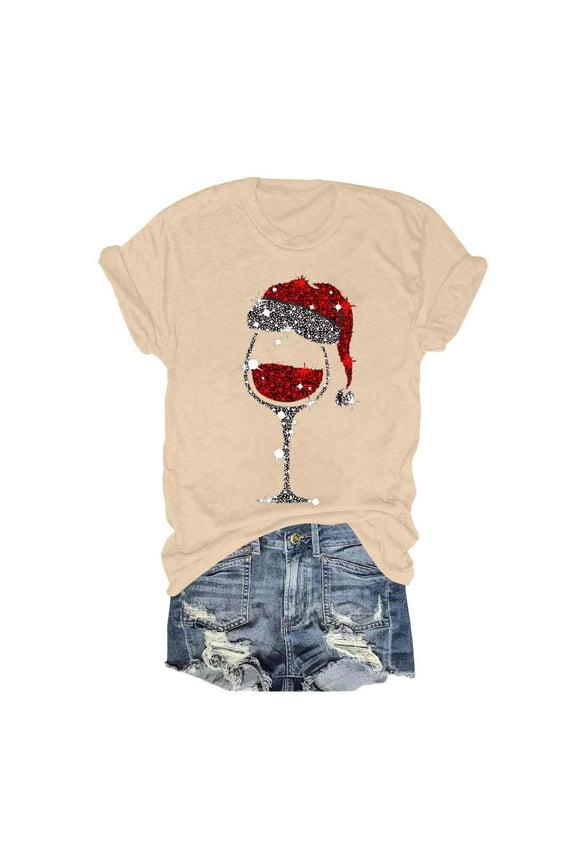 2024 Glass Print Women’s Round Neck Short Sleeve T Shirt Loose Womens Athletic Top Long Sleeve Shirt Spandex Technical Shirts Women Plain Long Sleeve Shirt Women Womens Tees Short Sleeve Short Sleeve