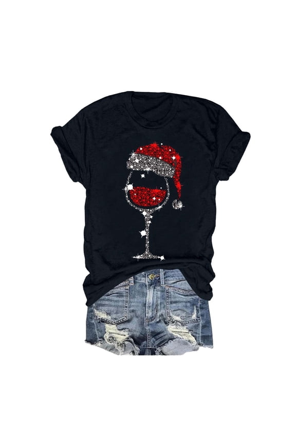 2024 Glass Print Women’s Round Neck Short Sleeve T Shirt Loose Womens Athletic Top Long Sleeve Shirt Spandex Technical Shirts Women Plain Long Sleeve Shirt Women Womens Tees Short Sleeve Short Sleeve