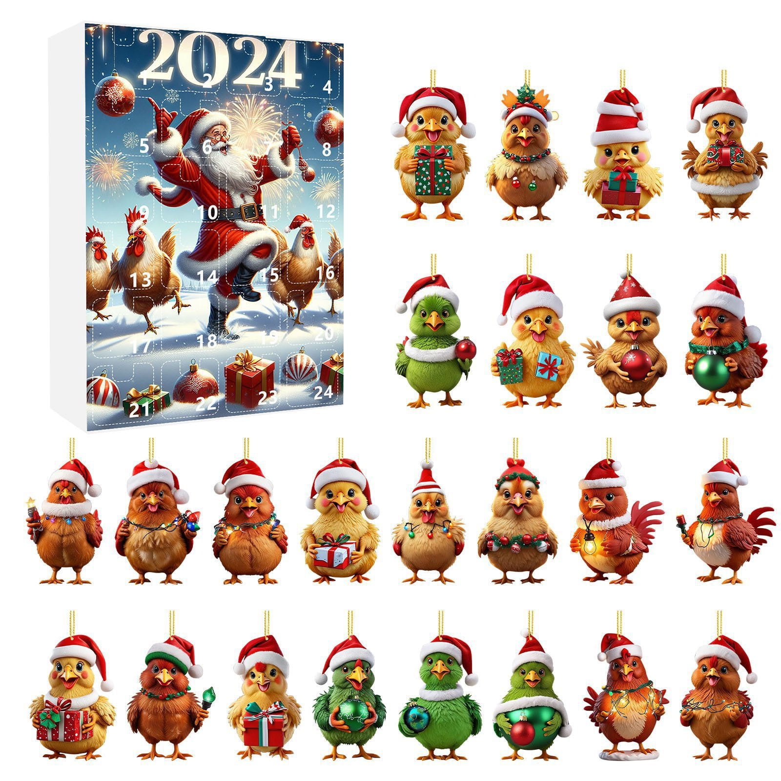 2024 Glittering Christmas Advent Calendar, Santa Hat Decorated