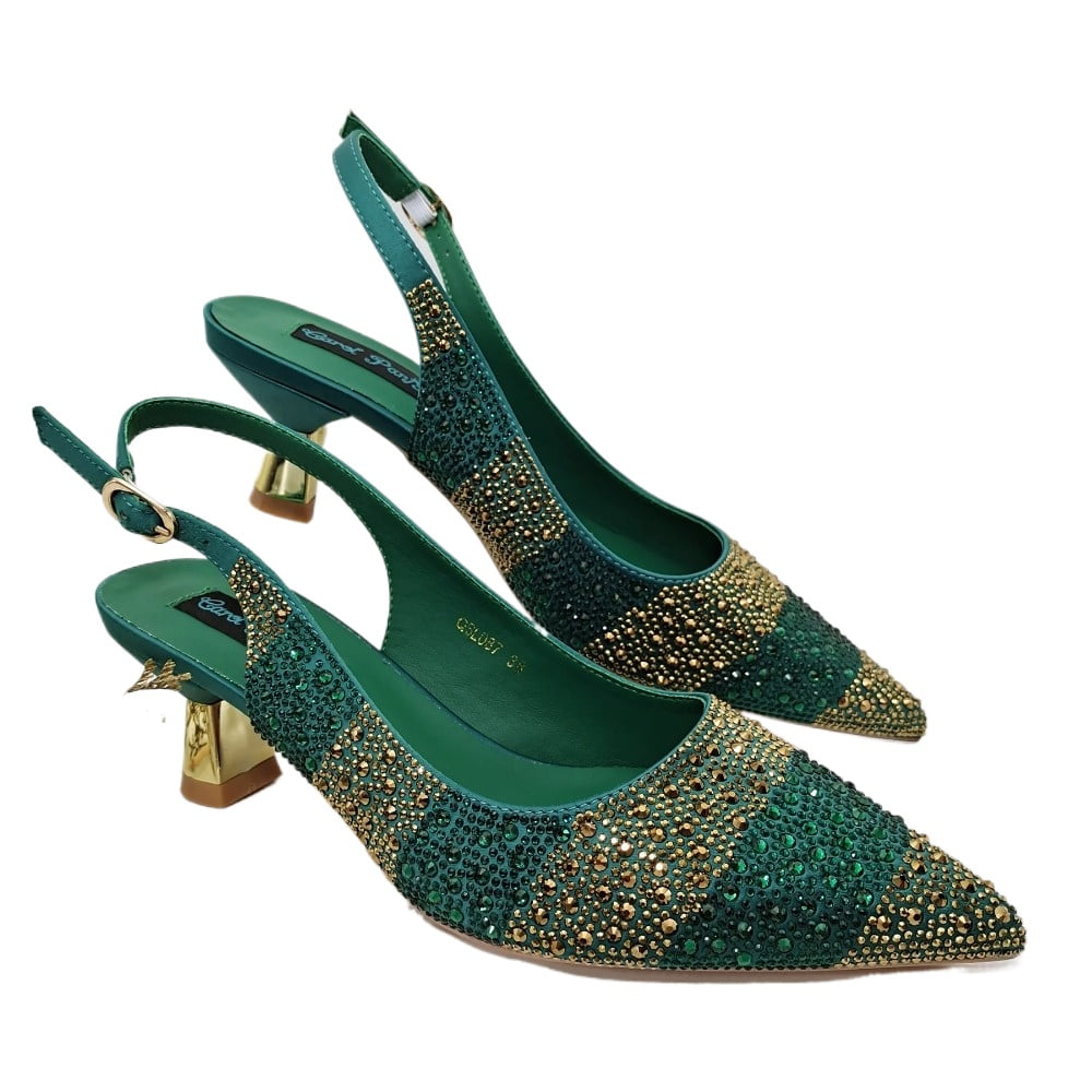 2024 Gold Color Elegant Women Heels Shoes and Bag Set Hollow