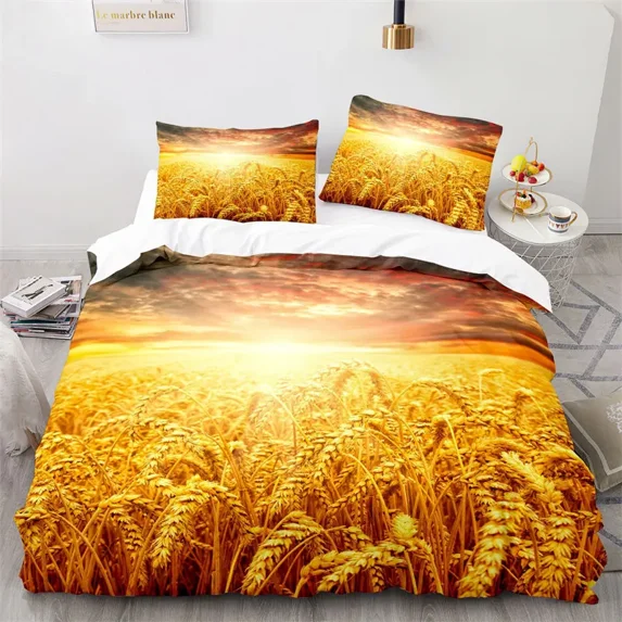 2024 Gold Wheat Field Duvet Cover 3D Print Bedding Set Microfiber Comforter Cover With Pillowcases King For Kids Adults r