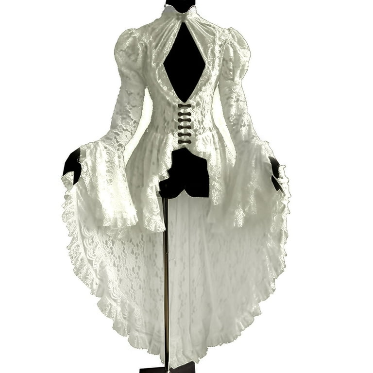 2024 Gothic Dress for Women Halloween Vintage Lace Patchwork High 