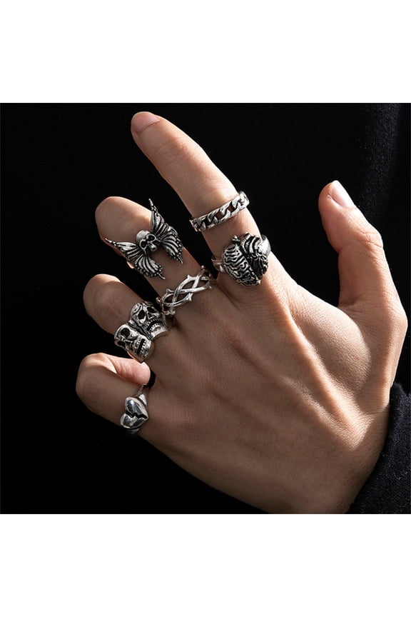 2024 Gothic Skeleton Unisex Ring Set Punk Grunge Butterfly Frog Woman Man Jewelry Hip Hop Party Street Ring Accessories New Gift