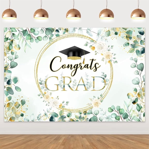 2024 Graduation Backdrop, Green Congrats Grad Bacldrop, Watercolor Floral Class of 2024 Graduation Backdrop Photo Booth Props Photography Background Prom Party Supplies 5x3ft