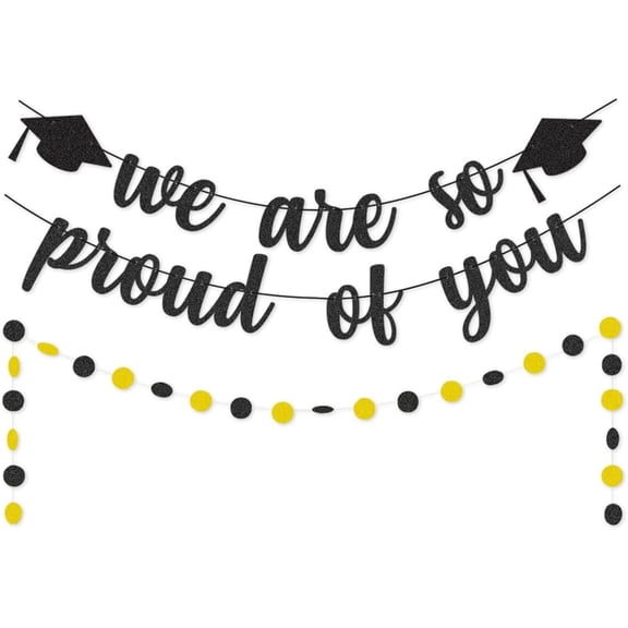 2024 Graduation Banners Party Decorations, Black Glitter We are So Proud of You Graduation Banners Garland for Congratulation Graduation Party Supplies,In 3 packs