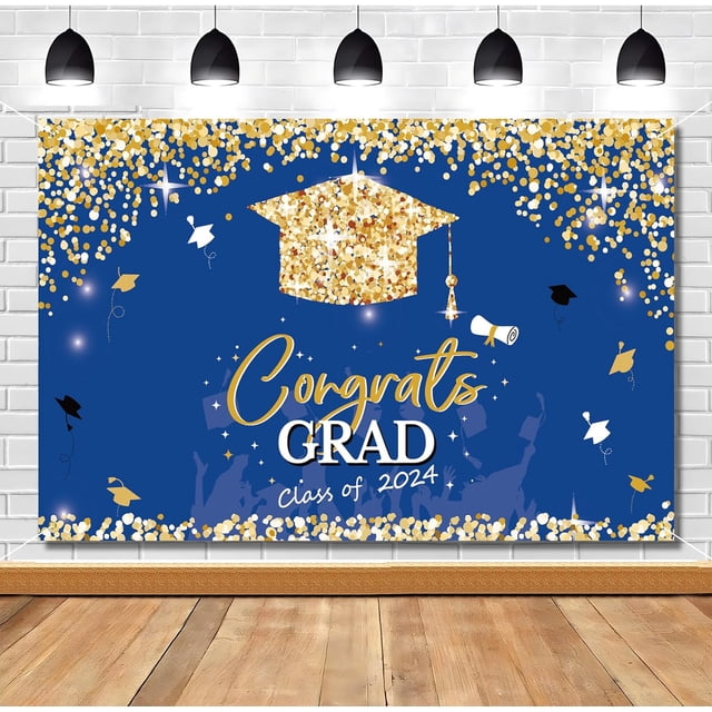 2024 Graduation Decorations Class of 2024-Glitter Blue and Gold Large