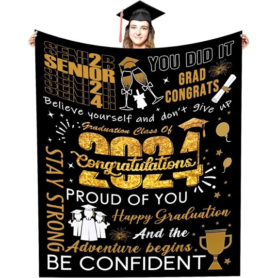 2024 Graduation Decorations Gifts Blanket, Graduation Gifts for Her Him,Graduation Party Supplies,Graduate Souvenir Gifts for Senior Students Throw Blanket 50"x 60"
