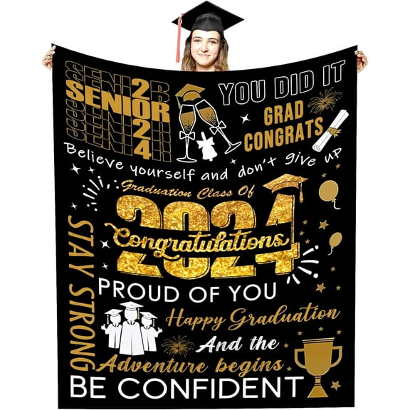 2024 Graduation Decorations Gifts Blanket, Graduation Gifts for Her Him,Graduation Party Supplies,Graduate Souvenir Gifts for Senior Students Throw Blanket 50"x 60"