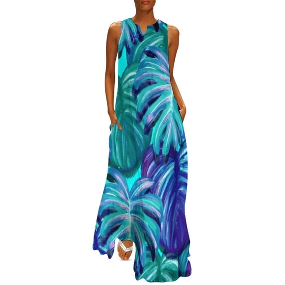 2024 Green Leaves Dress Dogwood Flower Print Vintage Maxi Dress Street Wear Bohemia Long Dresses V Neck Graphic Vestido Large Size