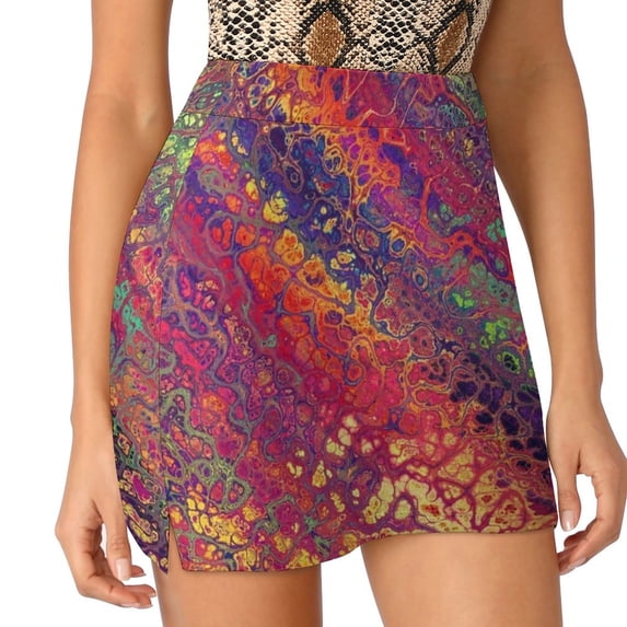 2024 Green Paint Splatter Skirt Cool Neon Print Vintage Mini Skirts Street Fashion High Waist Graphic Oversized Casual A-line Skirt