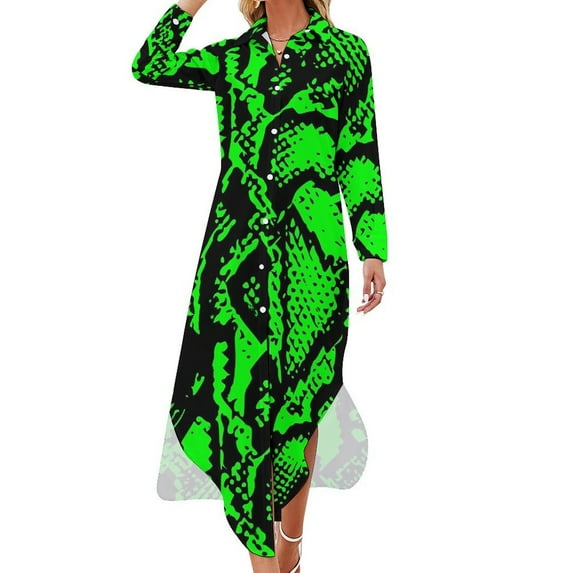 2024 Grey Snake Chiffon Dress Animal Print Pretty Dresses Female Long Sleeve Streetwear V Neck Graphic Oversized Casual Dress