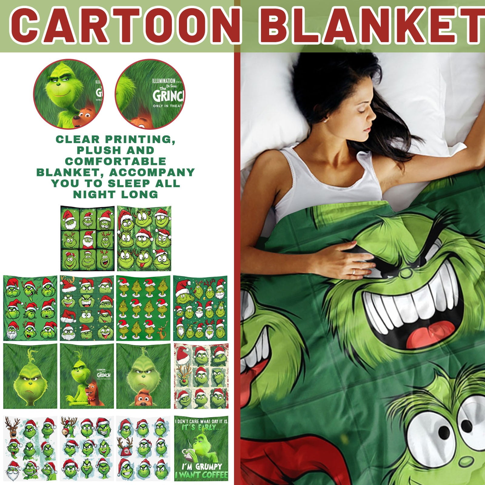 2024 Grinch Throw Blanket!!! Christmas Grinch Blanket Funny Flannel