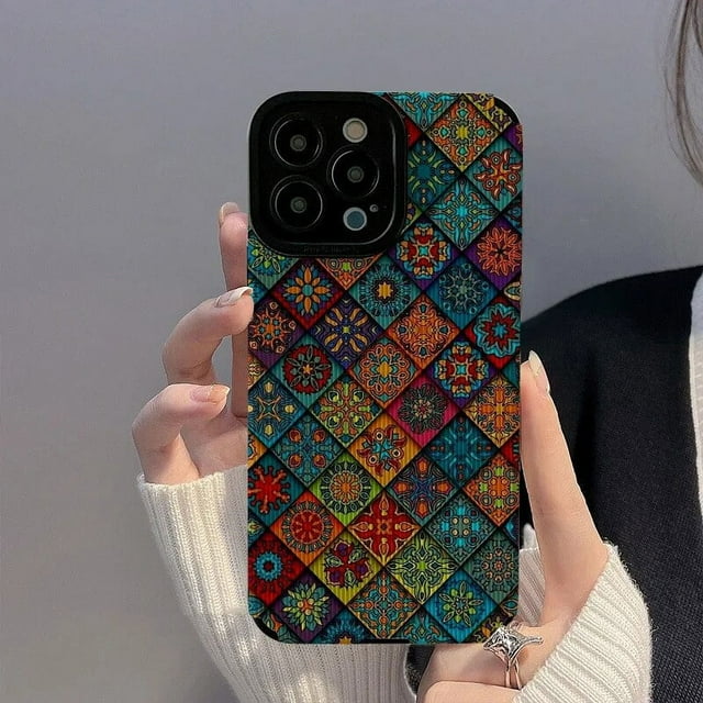 2024 HOT Colorful Diamond Lattice Totem Case For iPhone 11 12 13 14 15