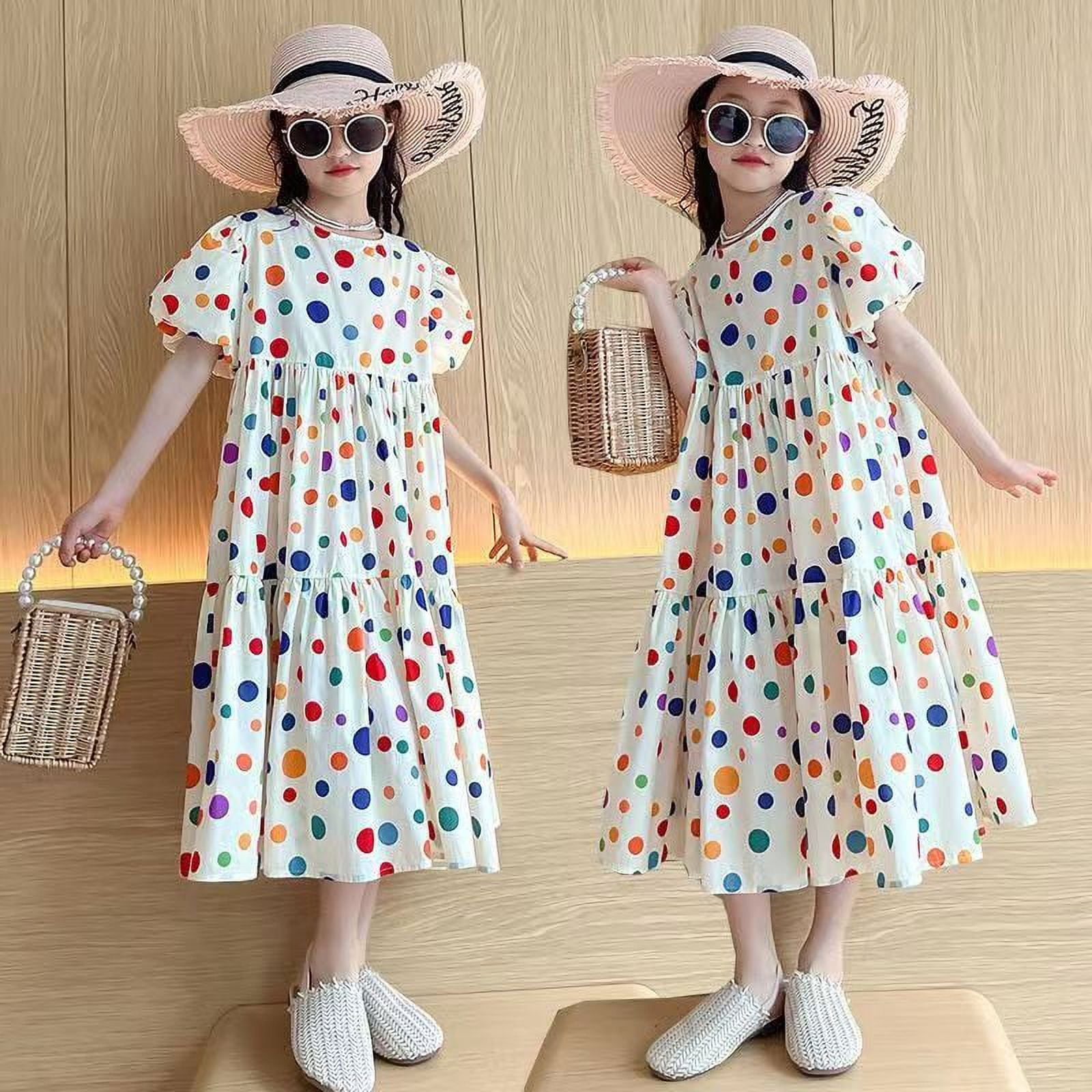 2024 HOT Fashion Summer Girls Dress 2024 Dot Beach Long Dress For Girl